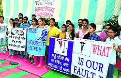 Students of Chintpurni Medical College protest at Government Medical College in Amritsar on Sunday