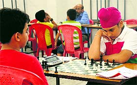 A chess game in progress at St Xaviers School, Sector 44, Chandigarh, on Sunday.