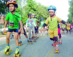 Children participate in Hamare Kadam Hamari Raahein for a healthy tomorrow to mark World Heart Day on DU campus on Sunday