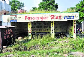 A passenger shed in a poor condition in the Bajalta area of Jammu. 