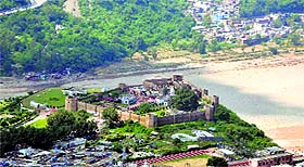 An aerial view of Bahu Fort, one of the main tourist attractions in Jammu city. 