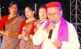 Legendary folk singer from Pauri Garhwal Narendra Singh Negi performs at Negi Night at the Rishikul ground in Haridwar on Saturday. 