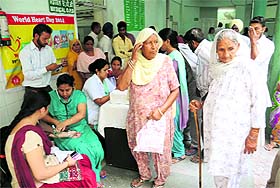 A medical camp in progress at the Civil Hospital in Bathinda on Monday. 