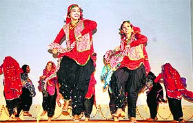 Girls from the PAU present “Sammi”, a folk dance, during the SAASCA function at Pal Auditorium on the campus.