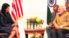 Prime Minister Narendra Modi and Governor of South Carolina Nikki Haley at a meeting in New York on Sunday. PTI