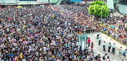 Pro-democracy protesters gather near the government headquarters in Hong Kong on Monday. AFP