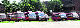 Buses at the city bus stand in Amritsar on Tuesday