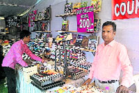 A book stall has a weighing machine at an exhibition in Sector 34, Chandigarh.