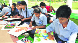 Children take part in a painting competition organised as part of World Tourism Week by Chandigarh Tourism in association with The Tribune at the Garden of Palms in Sector 42 on Tuesday.