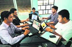 An IT team monitors BJP Karnal candidate Manohar Lal Khattars social sites. Tribune photo: Ravi Kumar