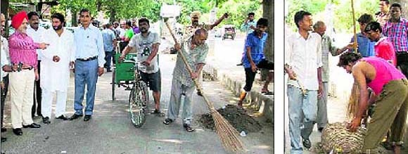 MC staff take part in the Swachh Bharat programme in Jalandhar on Tuesday. 