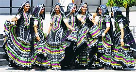 Students of the Guru Nanak Khalsa College for Women, Gujarkhan Campus, Model Town, Ludhiana, in a jubilant mood after their dance performance.