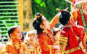 Children dressed as Lord Rama and others at the Mother's Pride school in Ludhiana.