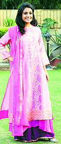 A model displays a dress by Suprita Kang and Beenu Singh