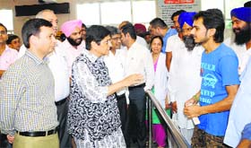 Former IPS officer Kiran Bedi during a visit to Swami Vivekananda Drug De-addiction Centre at Government Medical College in Amritsar