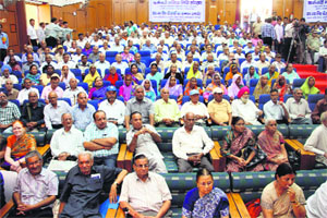 People present during a programme of the employees provident fund at Survey Auditorium in Dehradun on Tuesday.