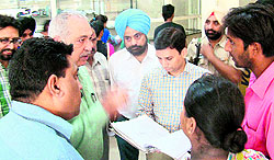 Deputy Commissioner Ravi Bhagat carries out a surprise checking at the Civil Surgeons office in Amritsar on Wednesday