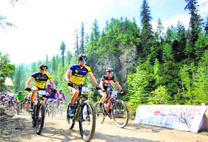 Riders participate in the 10th edition of the Hero MTB Himalaya 2014 at Gada Gushain in Shimla on Wednesday.