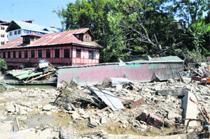 The debris of a houseboat in the Abi Guzar area of Srinagar. 