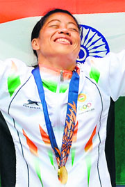 Mary Kom celebrates after winning the gold medal. 
