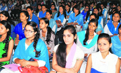 Students during a workshop on e-Learning Entrepreneurship Development Programme at MKP PG College in Dehradun on Wednesday. Tribune photo: Abhyudaya Kotnala