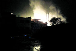 Flames rise from a chemical factory that caught fire in Panchkula late on Thursday night. A Tribune photograph