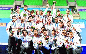 Indian hockey team celebrate with gold-medal victory at the Asian Games in Incheon, South Korea, on Thursday. 