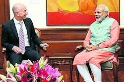 Prime Minister Narendra Modi meets Amazon.com CEO Jeffrey P Bezos in New Delhi on Friday