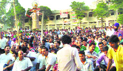 Gathering at the Dasehra venue in Ahmedgarh. tribune photo 