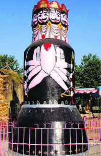 The statue of Ravana at a temple in Payal. a tribune photo