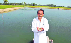 Progressive farmer Sanjeev Nagpal near his pond in Penchanwali village in Fazilka district.