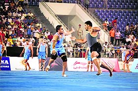 A match in progress between California Eagles and Royal Kings in Mohali on Friday. 