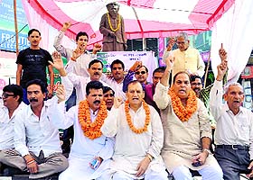 Members of Uttrakhand Kranti Dal (Airy) on two-day hunger strike in Dehradun on Thursday demanding permanent capital status for Gairsain. 