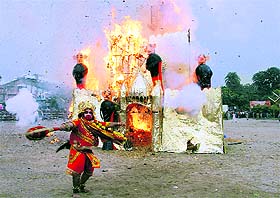 Effigies of Ravana, Meghnath and Kumbhakaran sert on fire at Parade Ground in Dehradun