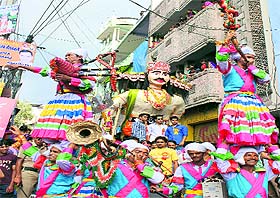 a Ramlila procession being taken out at Almora
