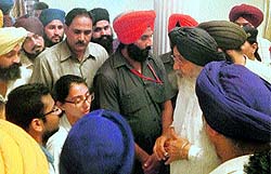 Students of Chintpurni Medical College meet Chief Minister Parkash Singh Badal after a sangat darshan at Manawala