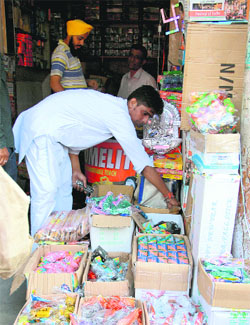 A view of the Chinese products on display outside a shop in Bathinda on Saturday.