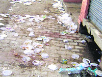A littered road in Ahmedgarh. A Tribune photograph