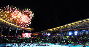 Fireworks light up the sky at the end of the closing ceremony of the Asian Games at The Incheon Asiad Main Stadium. Jakarta hosts the next edition in 2018