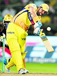 CSKs Suresh Raina plays a shot during their CLT20 final against KKR in Bengaluru on Saturday