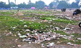 Garbage being dumped at Parade Ground in Dehradun on Saturday.