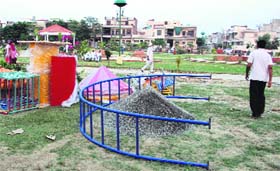 The material for the play station lying in Dadi Poti Park in Bathinda on Sunday.