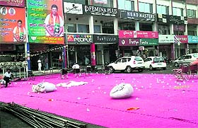 Waste material lies scattered at the venue of a Bharatiya Janata Party function in Sector 8, Panchkula, on Sunday. 