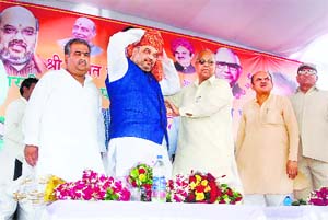 BJP president Amit Shah during a rally at Gannaur in Sonepat on Sunday