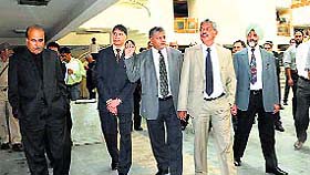 Chief Justice of India Justice HL Dattu inspects the J&K High Court complex in Srinagar on Sunday. 