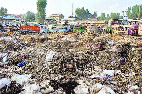 Garbage dumped at the bus stand in Anantnag town. 