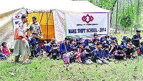 A makeshift school set up in Anantnag by Mother Helpage, a London-based humanitarian organisation. 