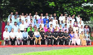 Civilain staff of the Indian Military Academy with Commandant Lt Gen Manvendra Singh at the 82nd Raising Day of the academy in Dehradun on Sunday.