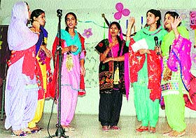 Girls perform during a function at a college in Bathinda on Monday. 