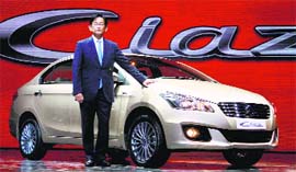 Maruti Suzuki MD & CEO Kenichi Ayukawa at the launch of Ciaz in Gurgaon on Monday.